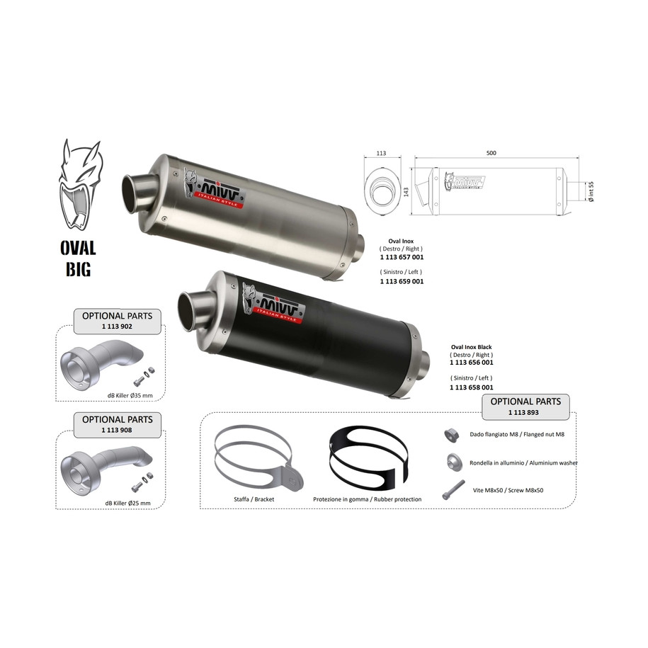 Silencieux universel MIVV Oval Big - côté gauche