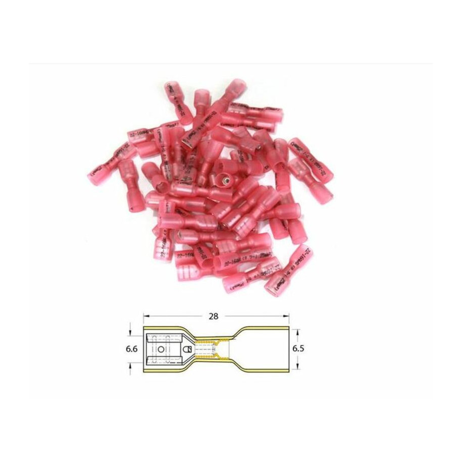 Bout à bout femelle plat à sertir thermo-rétractable BIHR Ø0,5mm²/1,5mm² - 50pcs transparent rouge
