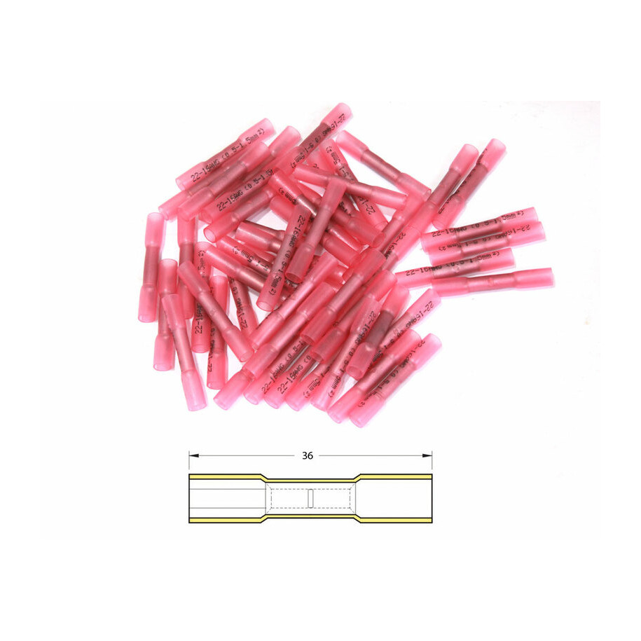 Bout à bout à sertir thermo-rétractable BIHR Ø0,5/1,5mm² - 50pcs transparent rouge