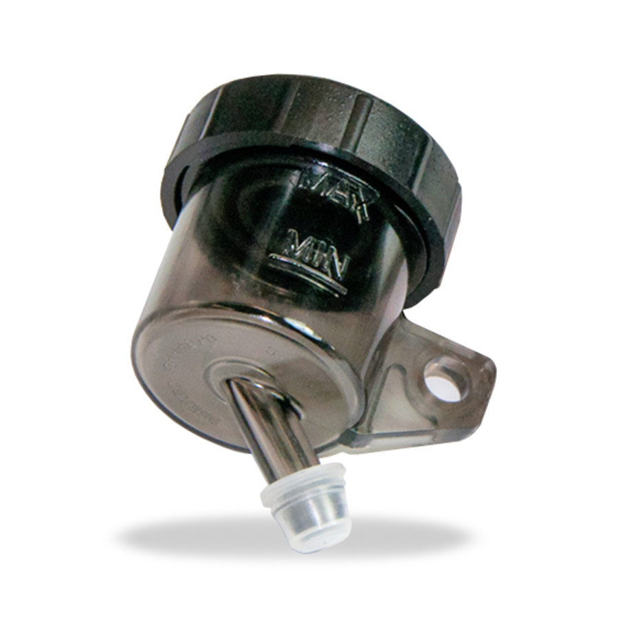 Depósito para bomba BREMBO salida 45° con soporte vertical 15cc ahumado