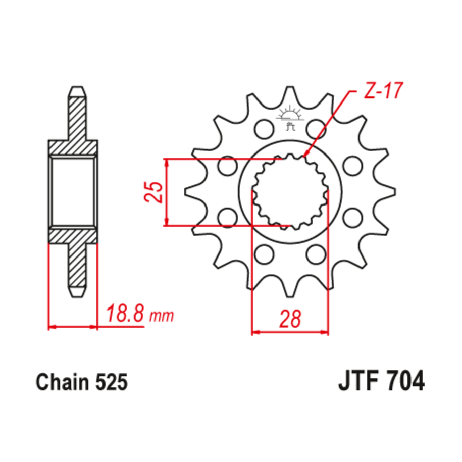 Pignon JT SPROCKETS acier anti-bruit 704 - 525