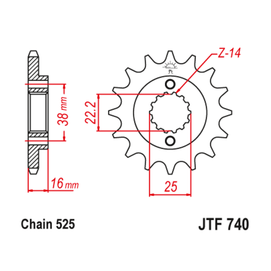 Pignon JT SPROCKETS acier anti-bruit 740 - 525