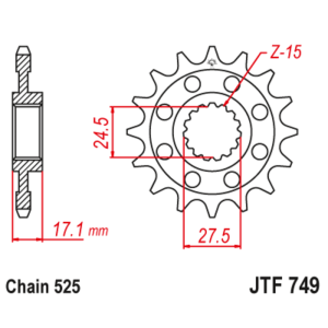 Pignon JT SPROCKETS acier anti-bruit 749 - 525
