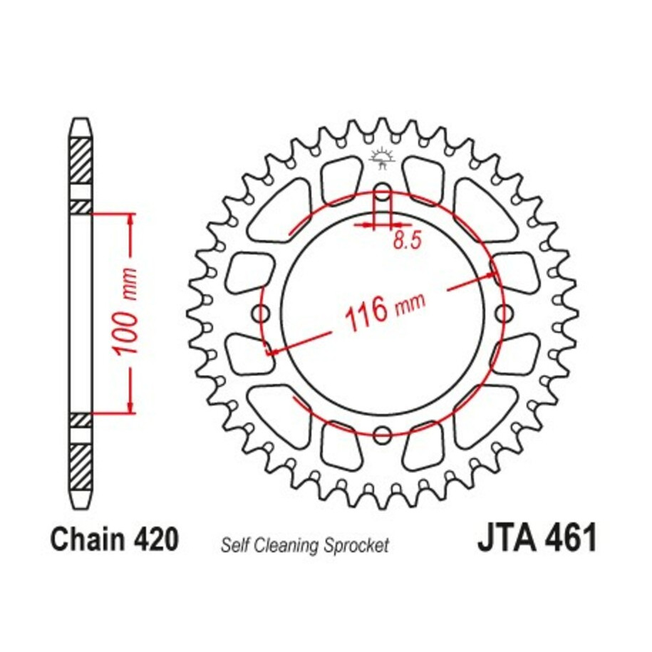 Couronne JT SPROCKETS aluminium ultra-light anti-boue 461 - 420