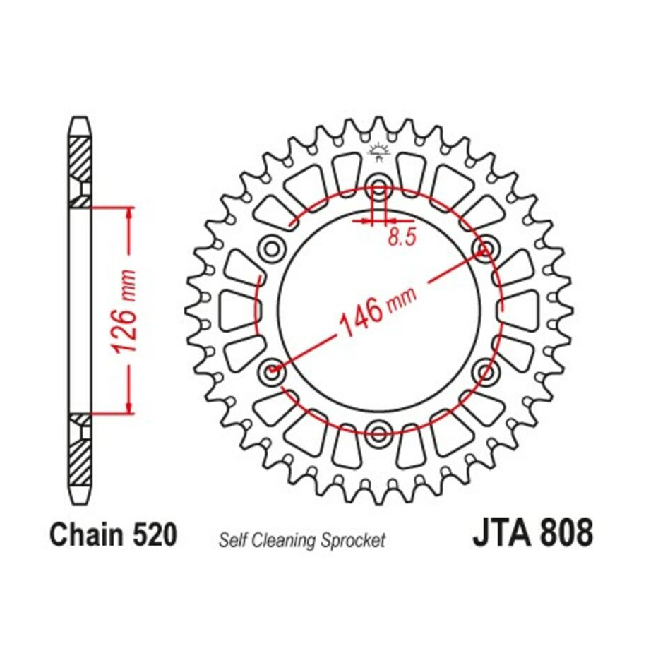 Couronne JT SPROCKETS aluminium ultra-light anti-boue 808 - 520