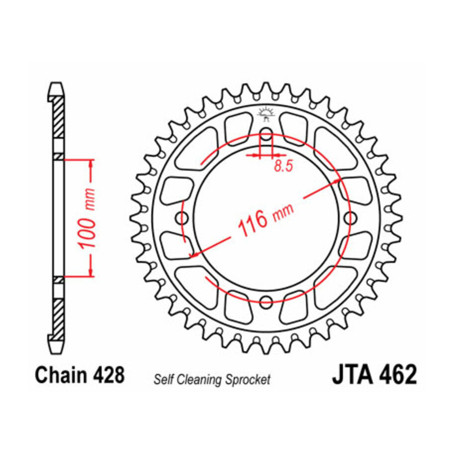 Couronne JT SPROCKETS aluminium noir Ultra-Light anti-boue 462 - 428