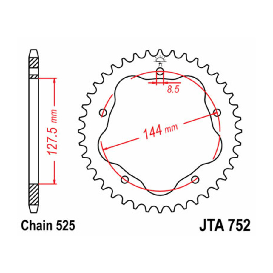 Couronne JT SPROCKETS acier standard 752 - 525 - Nécessite un porte couronne JT SPROCKETS