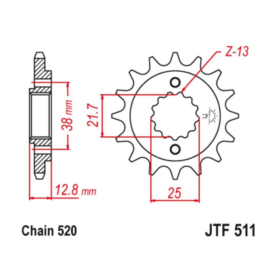 Pignon JT SPROCKETS acier anti-bruit 511 - 520