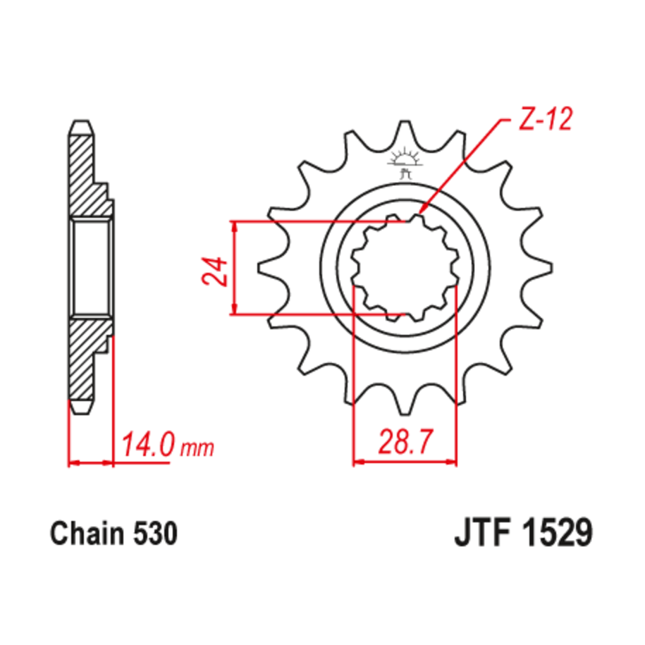 Pignon JT SPROCKETS acier anti-bruit 1529 - 525