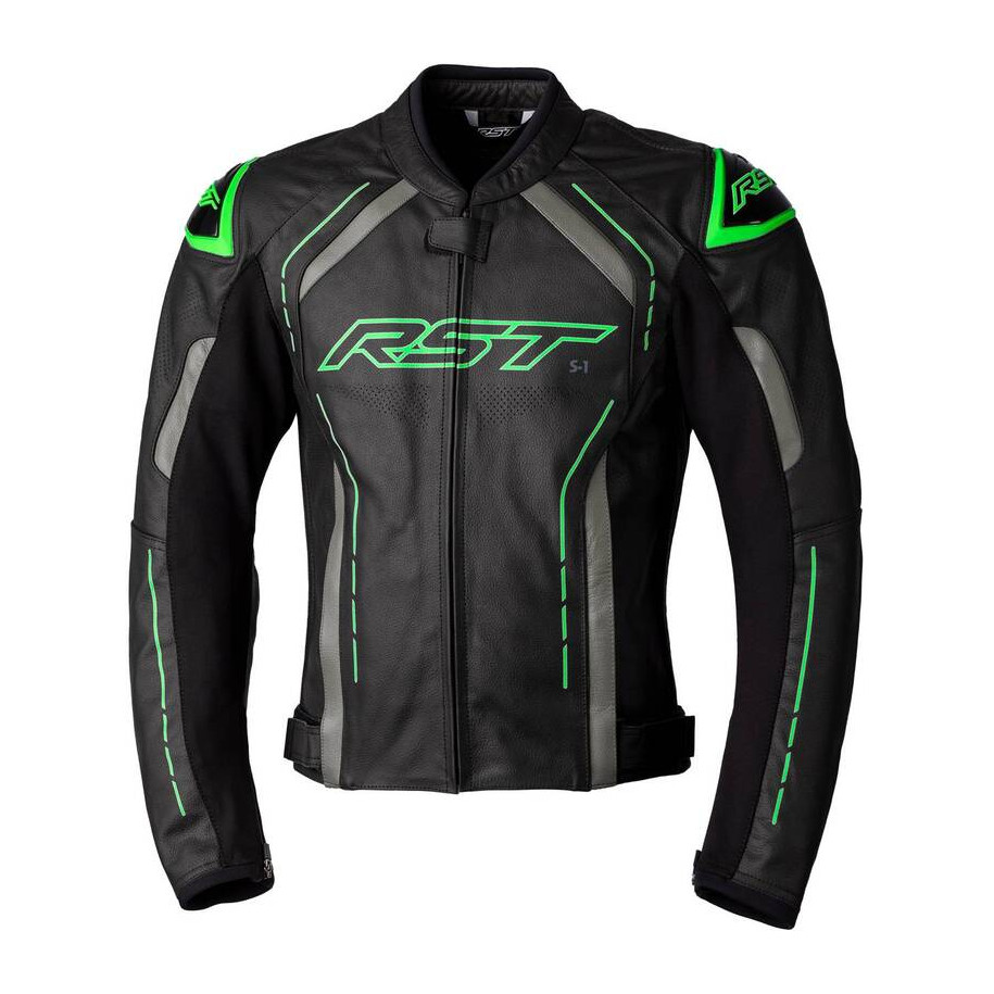 Veste RST S1 CE cuir - noir/gris/vert fluo