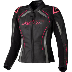 Veste femme RST S1 CE cuir - noir/rose fluo
