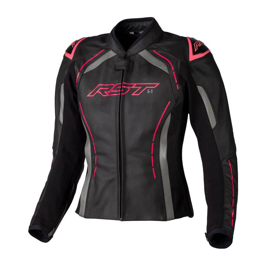 Veste femme RST S1 CE cuir - noir/rose fluo