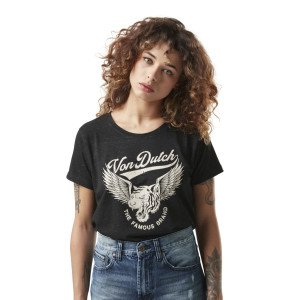 Tee Shirt Noir coupe Regular effet Chiné FAMOUS | Femme