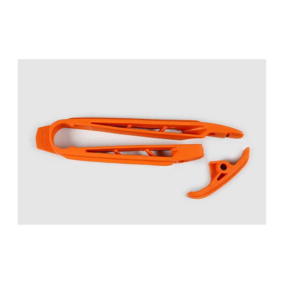 Kit patin de bras oscillant + patin de chaîne inférieur UFO orange KTM