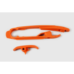 Kit patin de bras oscillant + patin de chaîne inférieur UFO orange KTM