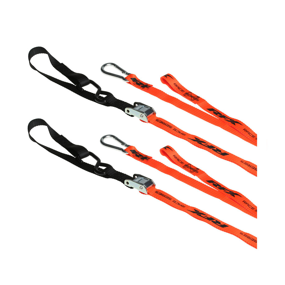 Sangles d'arrimage RFX série 1.0 Race (Orange/Noir)  (Orange/Noir) avec boucle supplémentaire et clip mousqueton