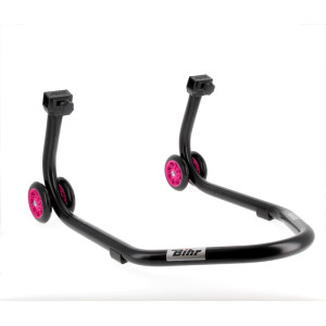 Béquille de stand arrière BIHR Home Track supports en "V" noir mat roues rose