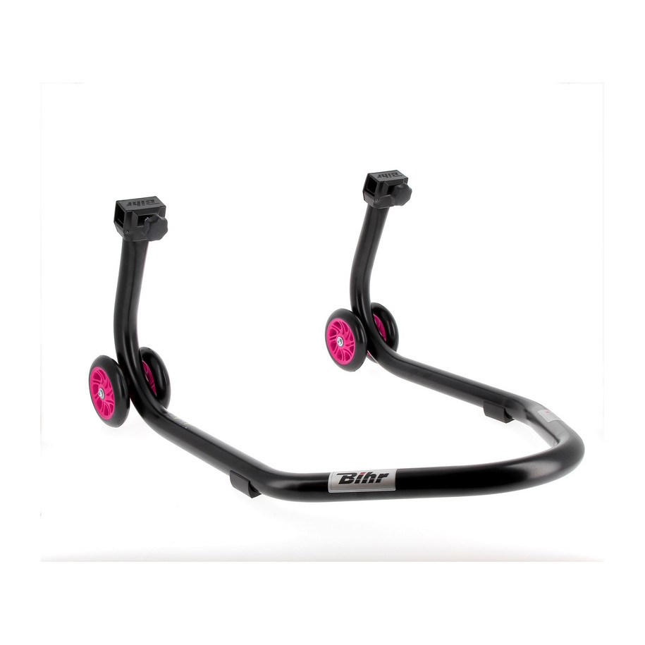 Béquille de stand arrière BIHR Home Track supports en "V" noir mat roues rose
