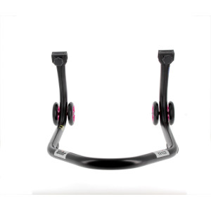 Béquille de stand arrière BIHR Home Track supports en "V" noir mat roues rose
