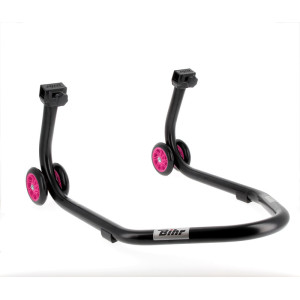 Béquille de stand arrière BIHR Home Track supports en "L" noir mat roues rose