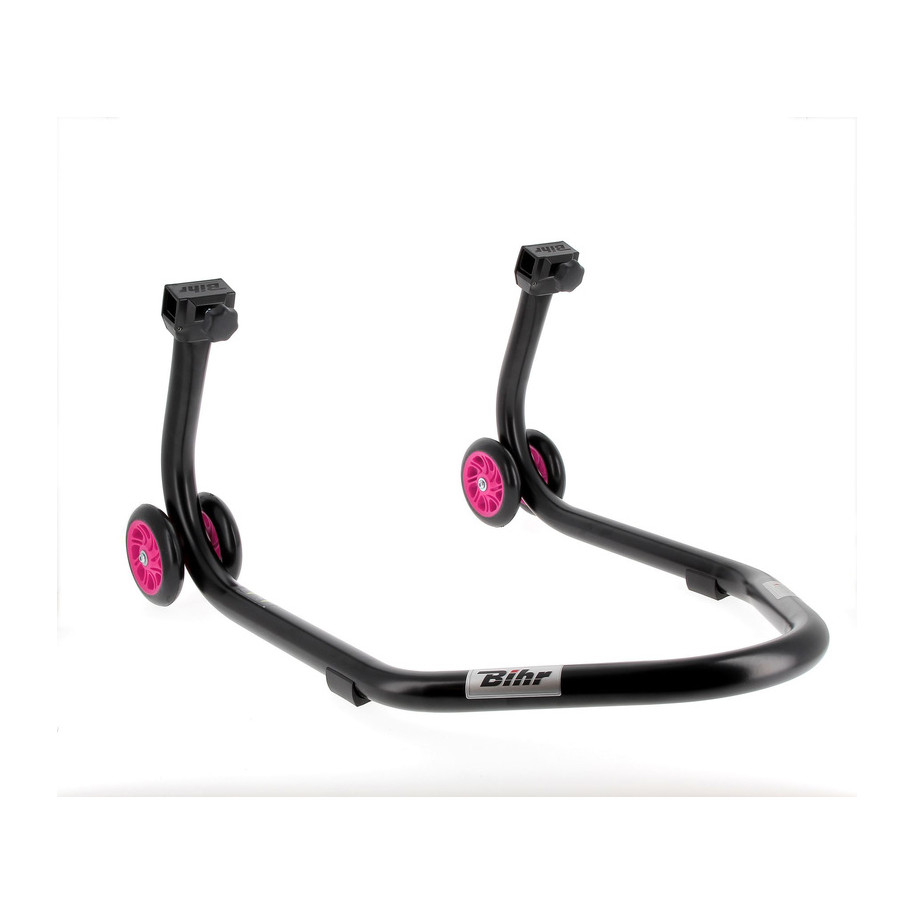 Béquille de stand arrière BIHR Home Track supports en "L" noir mat roues rose