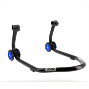 Béquille de stand arrière BIHR Home Track supports en "V" noir mat roues bleu