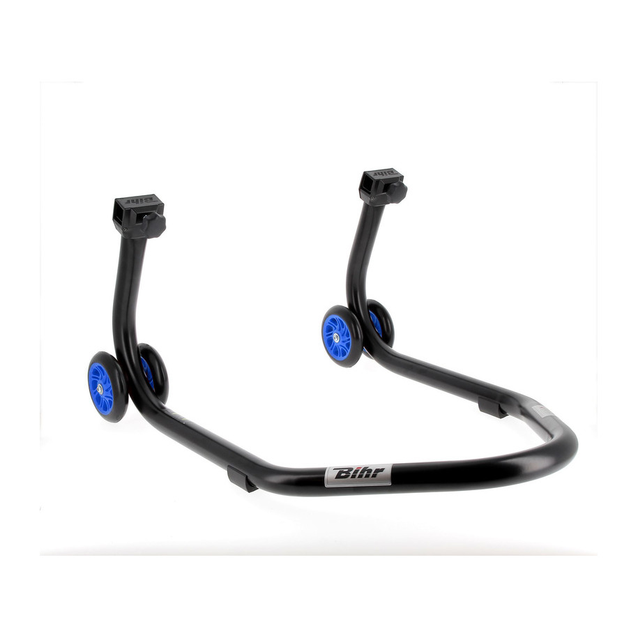 Béquille de stand arrière BIHR Home Track supports en "L" noir mat roues bleu