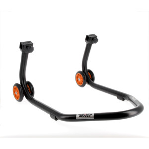 Béquille de stand arrière BIHR Home Track supports en "V" noir mat roues orange