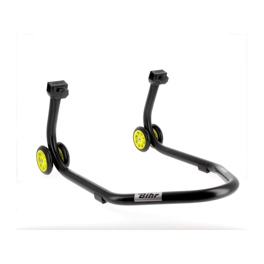 Béquille de stand arrière BIHR Home Track supports en "V" noir mat roues jaune