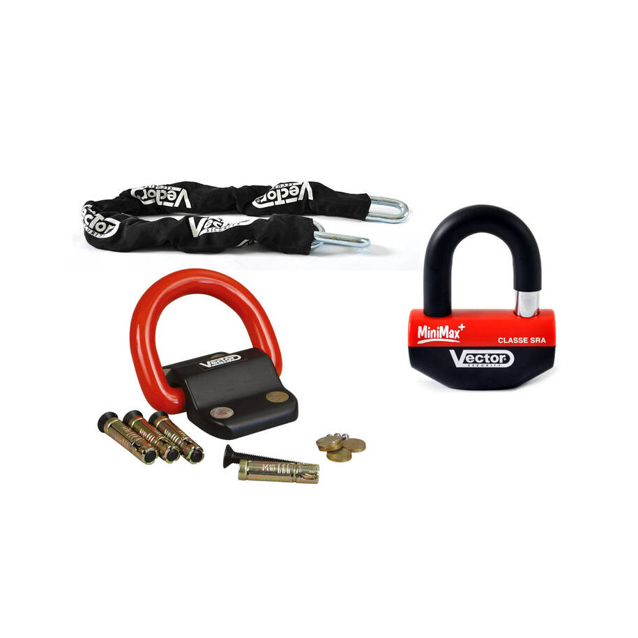 Kit antivol VECTOR Bloque-disque MiniMax+ Ø16mm + Chaîne Ø13mm / 1,3m + Fixation Ø22mm