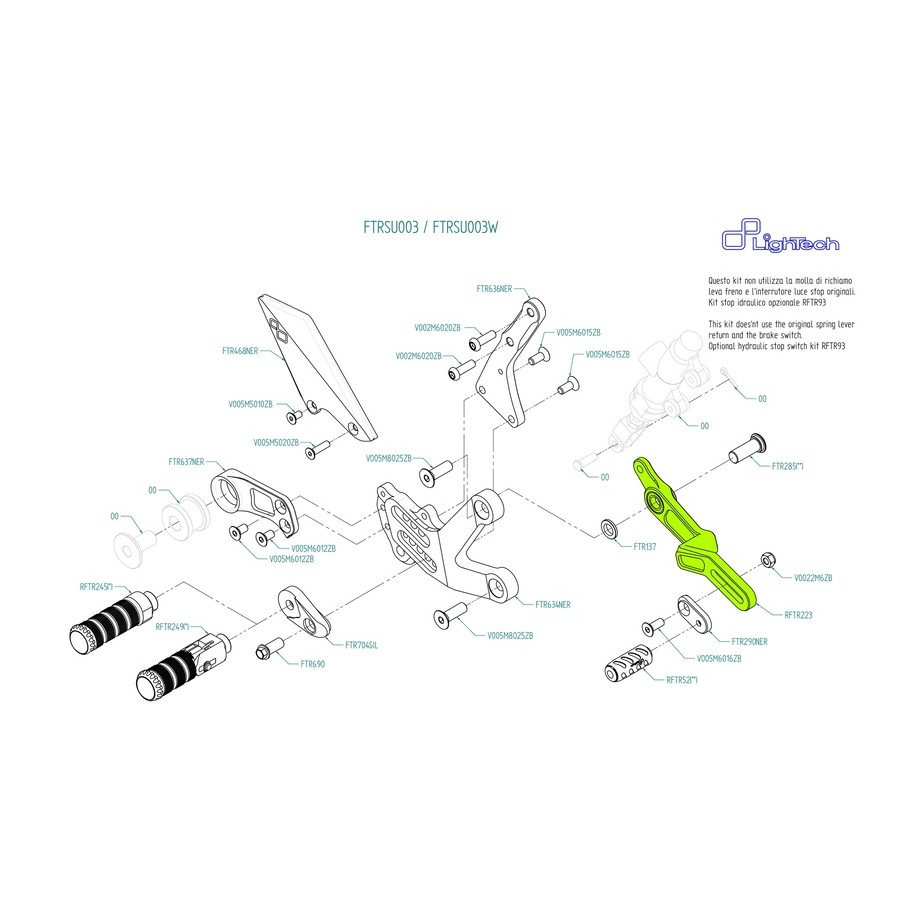 Ensemble levier de frein LIGHTECH arrière FTRSU003 / FTRSU003W