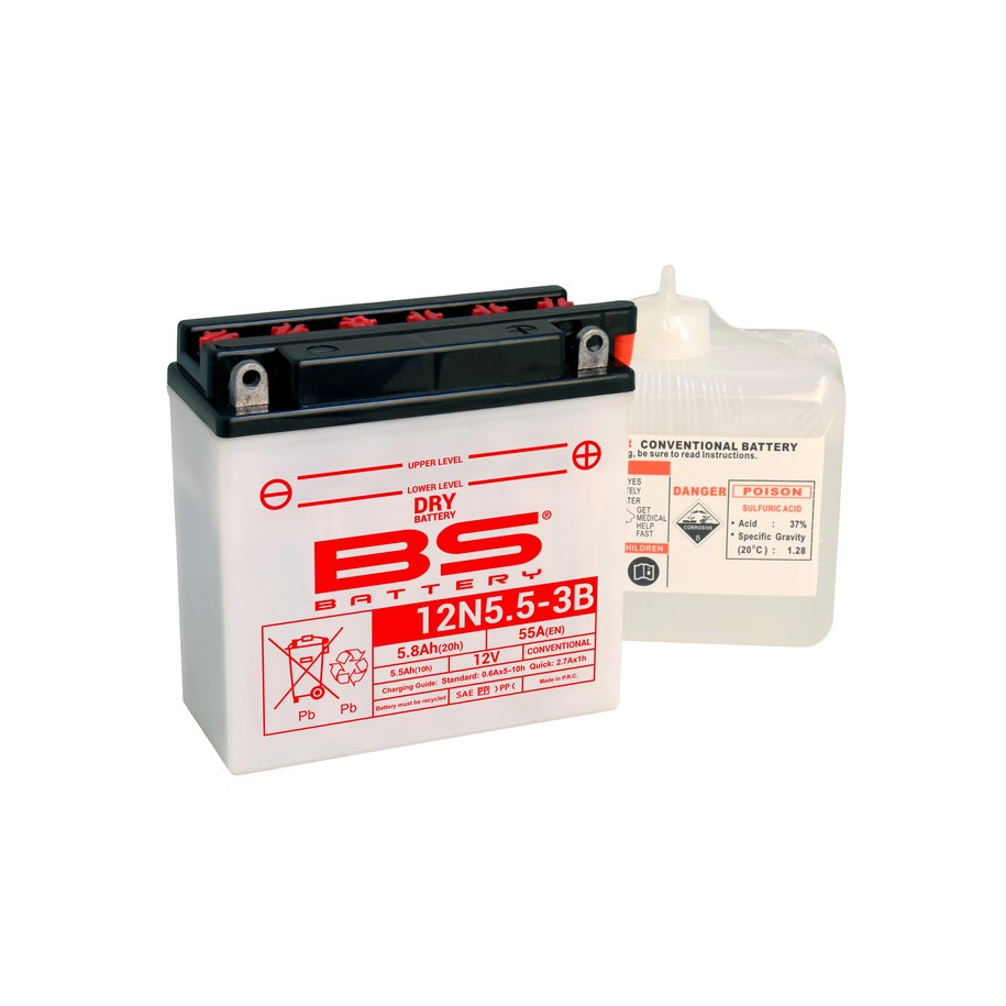 Batterie BS BATTERY conventionnelle avec pack acide - 12N5.5-3B