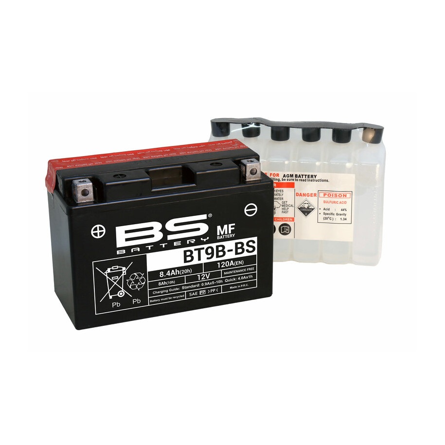 Batterie BS BATTERY sans entretien avec pack acide - BT9B-BS