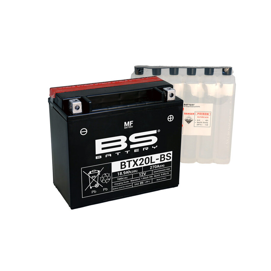 Batterie BS BATTERY sans entretien avec pack acide - BTX20L-BS