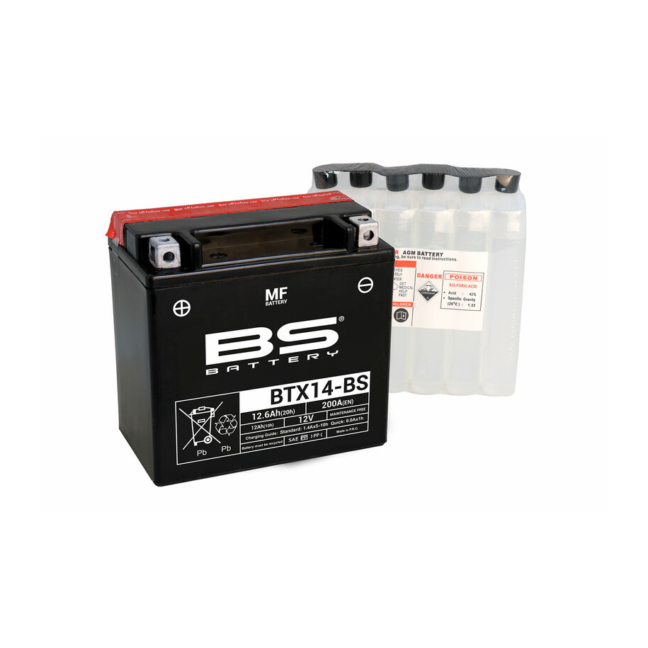 Batterie BS BATTERY sans entretien avec pack acide - BTX14-BS