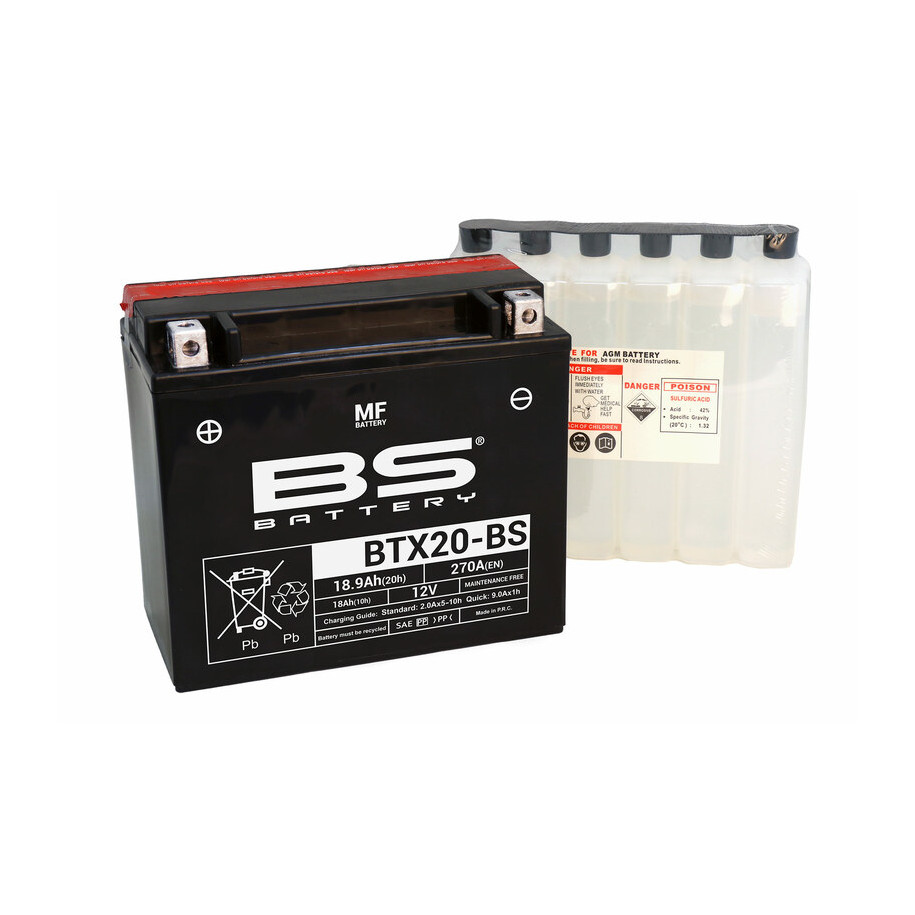 Batterie BS BATTERY sans entretien avec pack acide - BTX20-BS