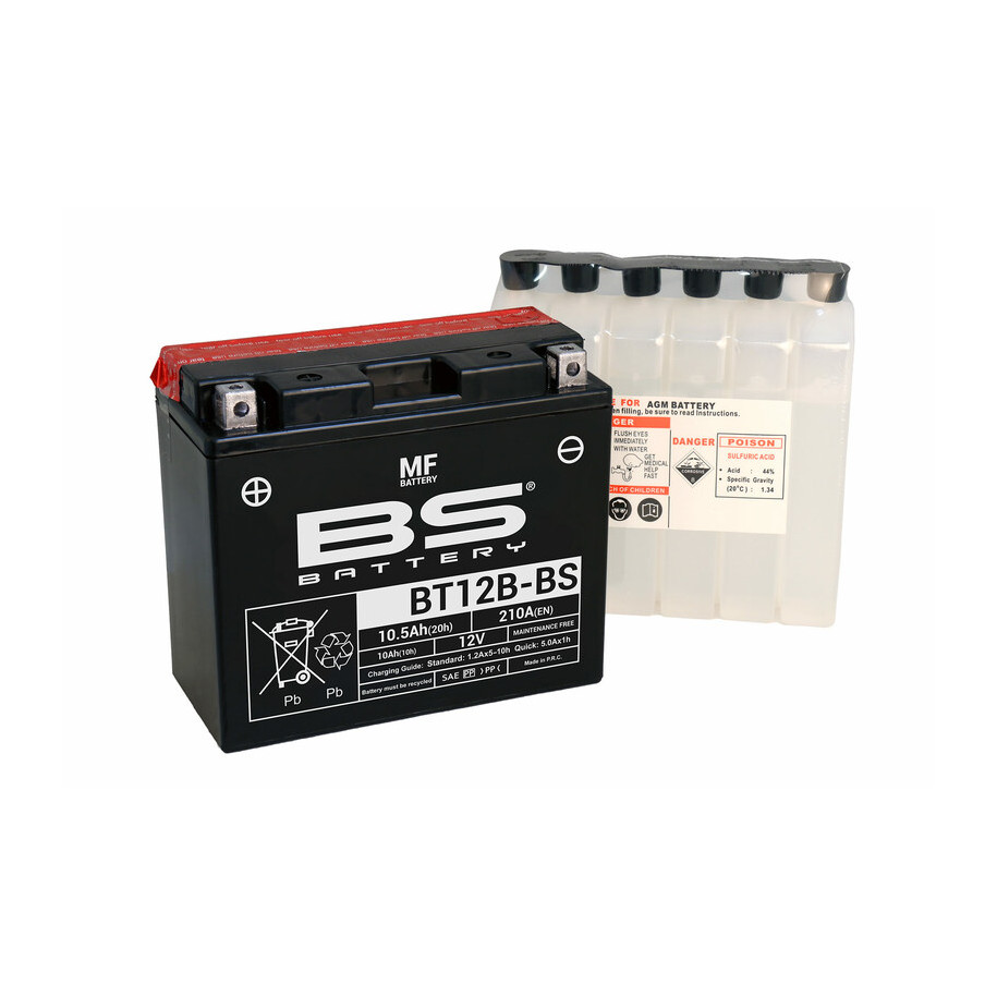 Batterie BS BATTERY sans entretien avec pack acide - BT12B-BS