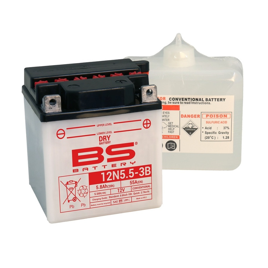 Batterie BS BATTERY conventionnelle avec pack acide - 12N5.5A-3B