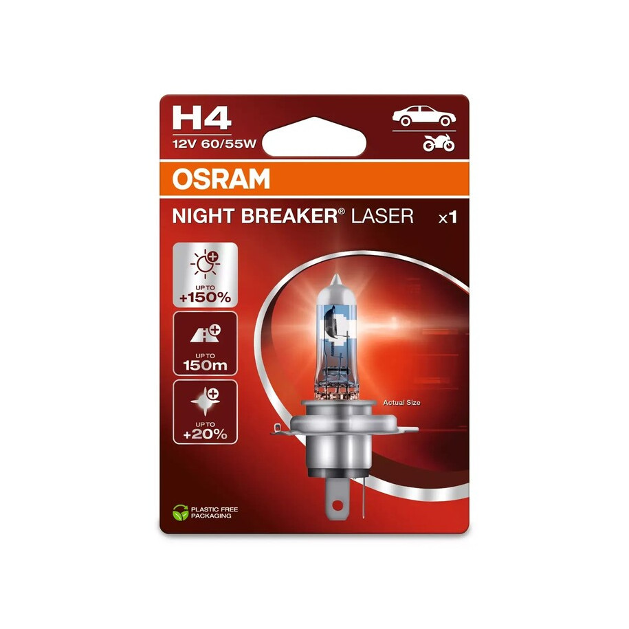 Ampoule OSRAM H4 Night Breaker Laser 12V 60/55W P43t-38 - à l'unité