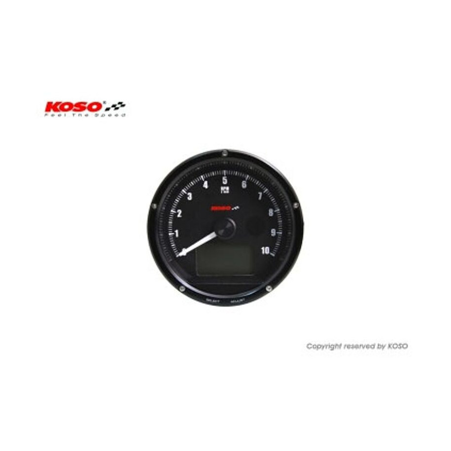 Tachymètre et compteur de vitesse KOSO Face noire max 10000 RPM // max 360km/h (avec shiftlight)