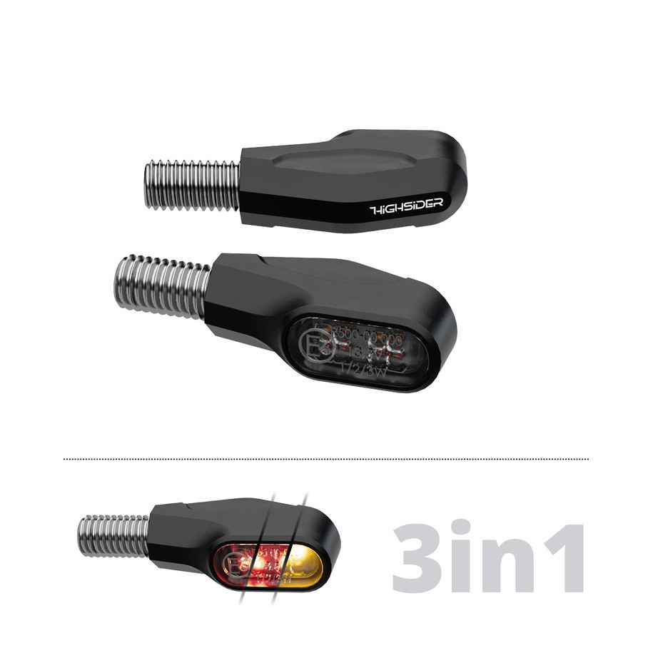 Feu arrière/clignotant LED HIGHSIDER pro Ventura-X 3en1 homologué - verre fumé - la paire